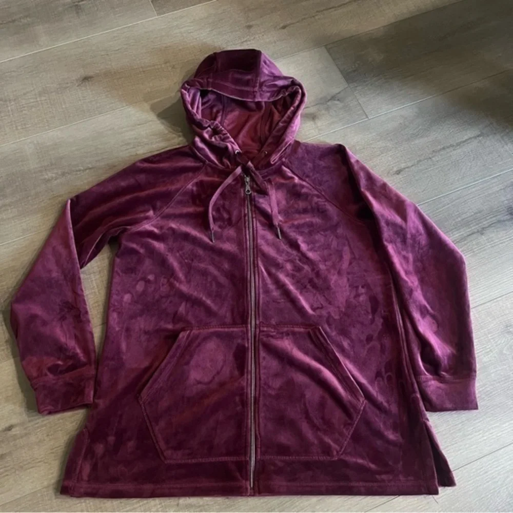 Luxury Velour Hoody Woman Large Cranberry Full Zip‎ Velvet Hoodie Pockets Jacket